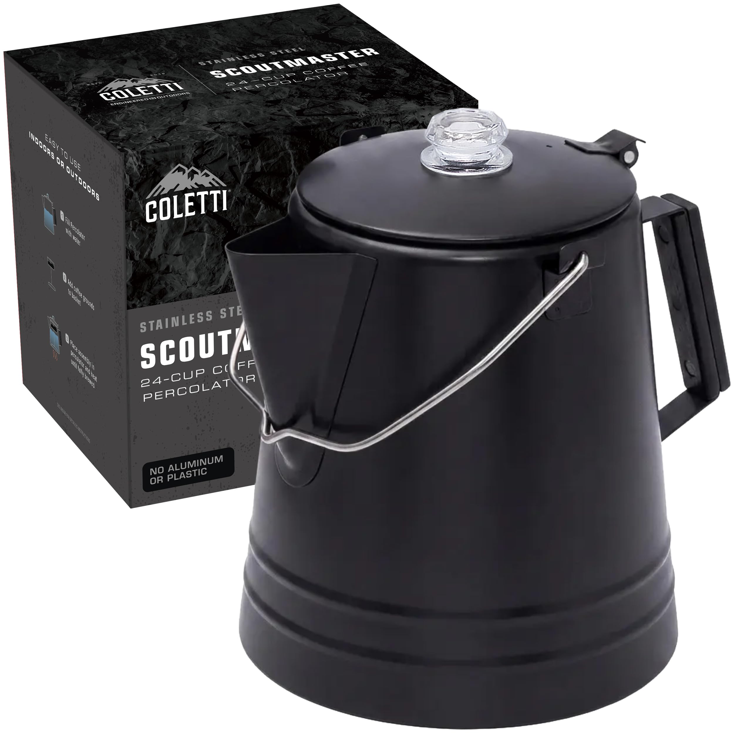 COLETTI Scoutmaster Coffee Percolator Camping — The Ultimate Camping Coffee Maker [Black - 24 Cup]