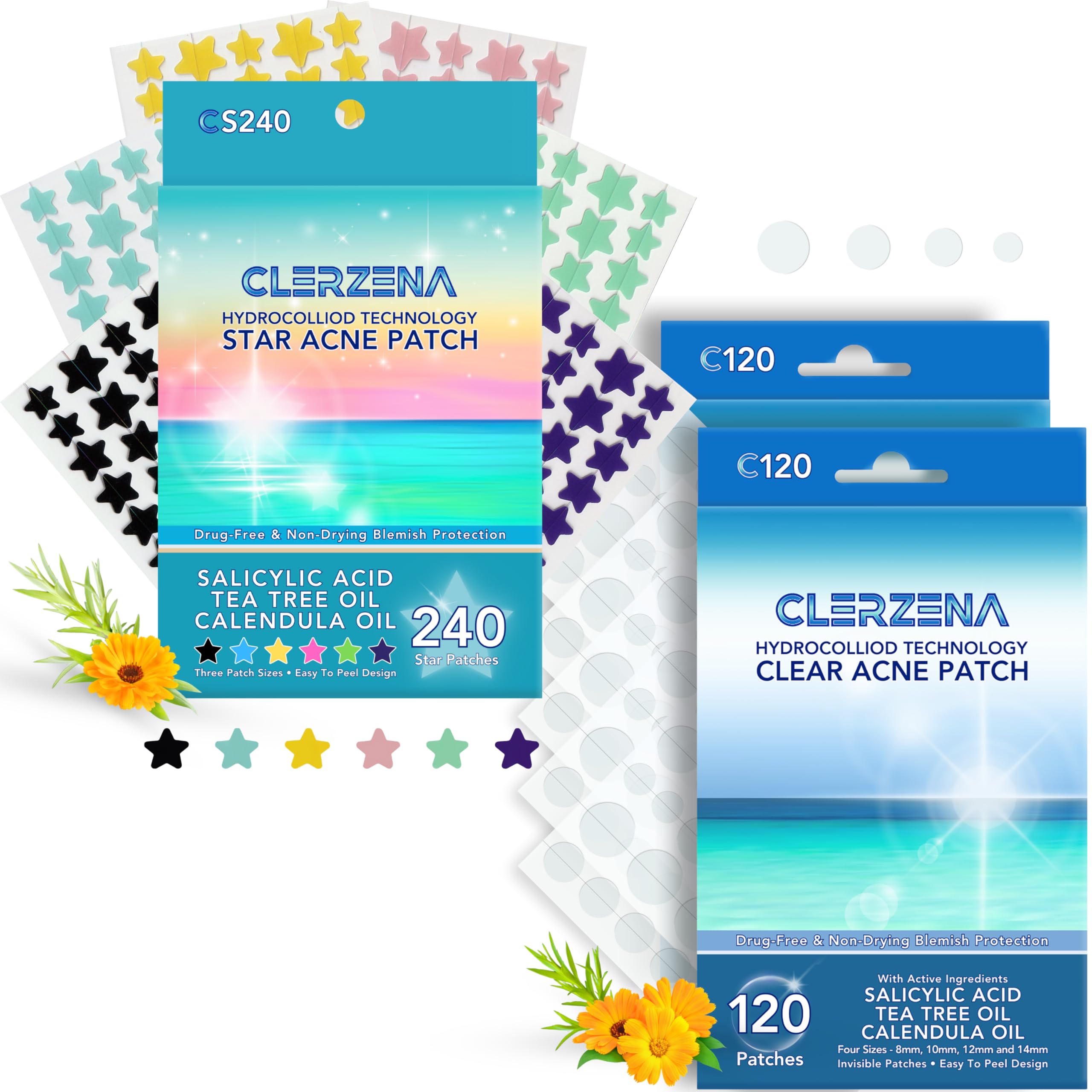 Star Pimple Patches and Clear Pimple Patches for Face 480 Hydrocolloid Pimple Patches Salicylic Acid Tea Tree Oil