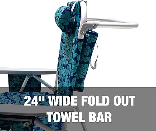 Vista 8 de Bliss Hammocks BBC-350-BF Silla de playa plegable, 5 posiciones reclinables, bolsa enfriadora desmontable, flor azul