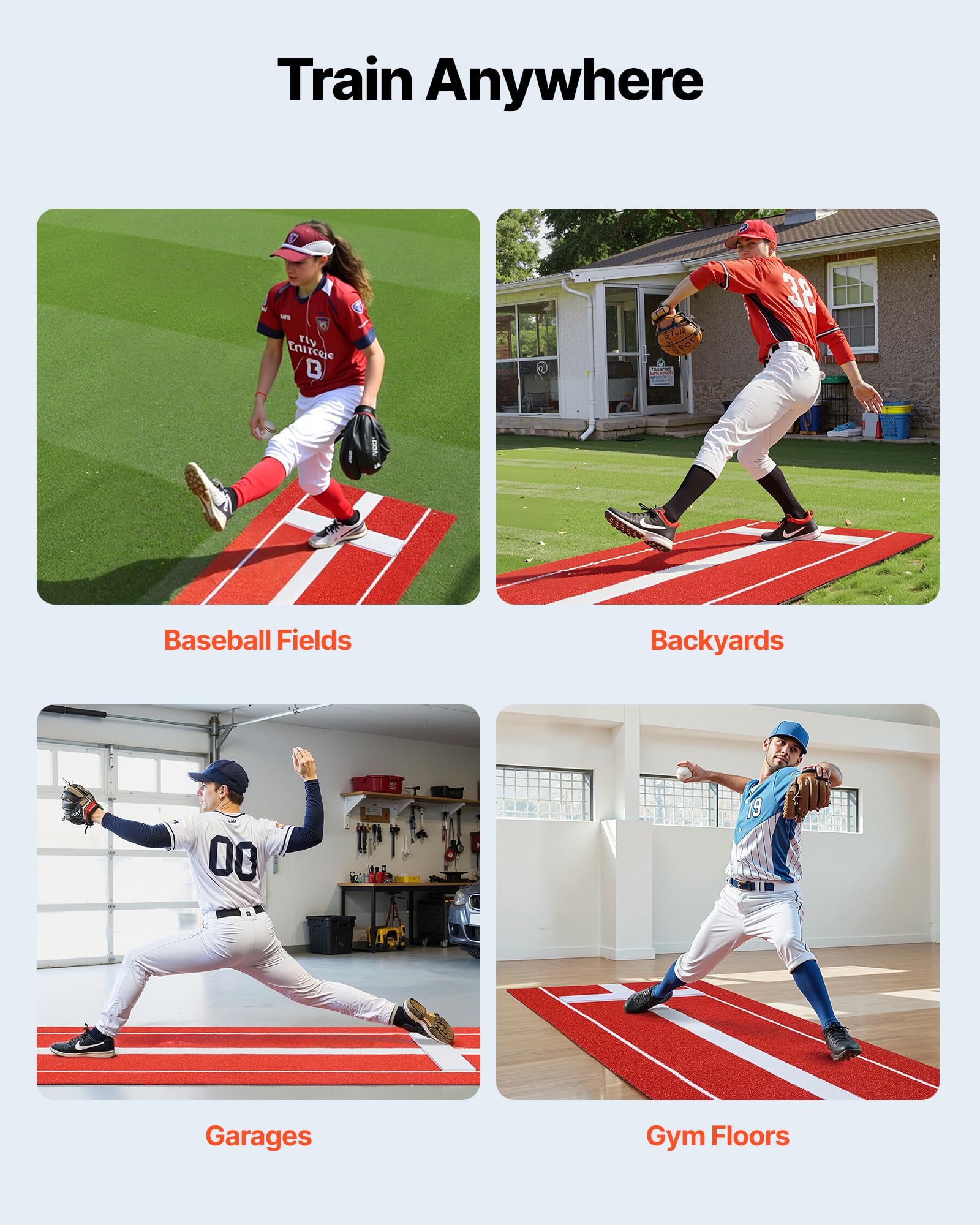 VEVOR Tappetino da lancio per softball/baseball con tumulo in gomma, anti-scolorimento e retro in schiuma antiscivolo, portatile, per allenamento Fastpitch per allenamento al chiuso e all'aperto, 3 x