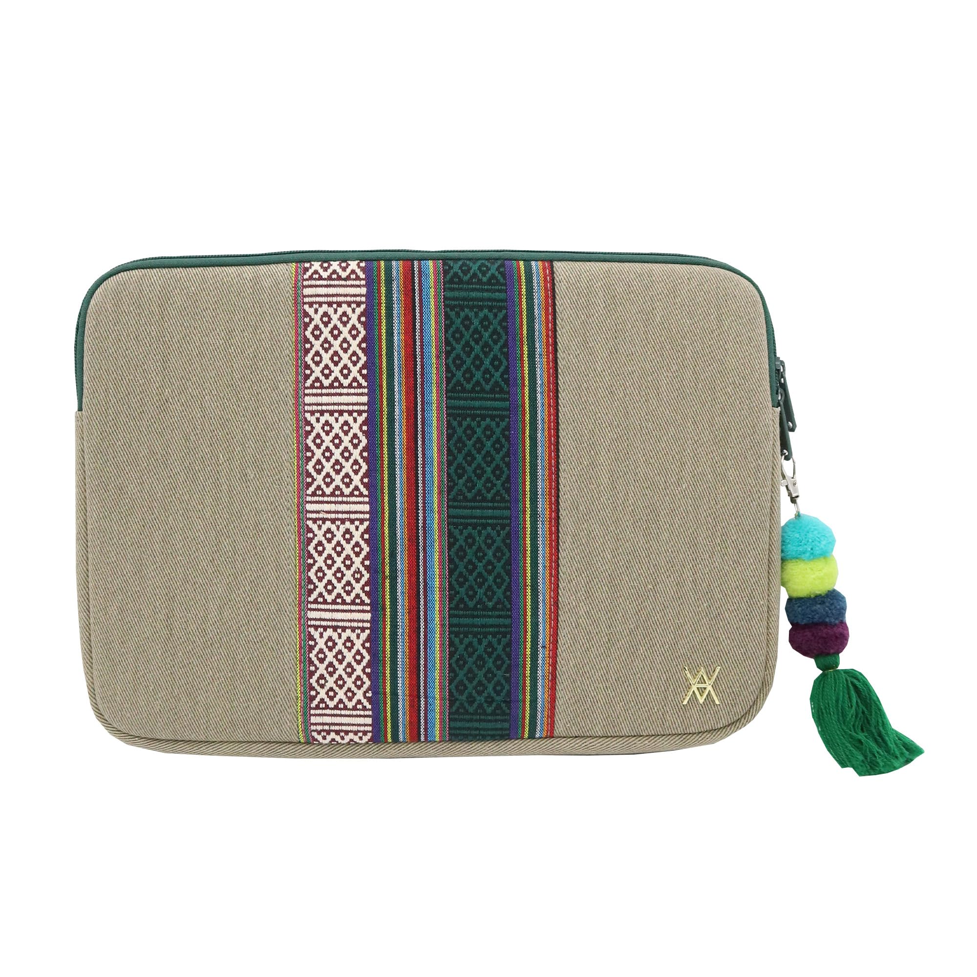 WONDEE Vam Vam Laptop Sleeve 14 Inches Embroidered Fabric Ethnic Style and Original Handle Keychain – Briefcase/Laptop Sleeve up to 14 Inches Compatible with Macbook Air, Padded and Reinforced