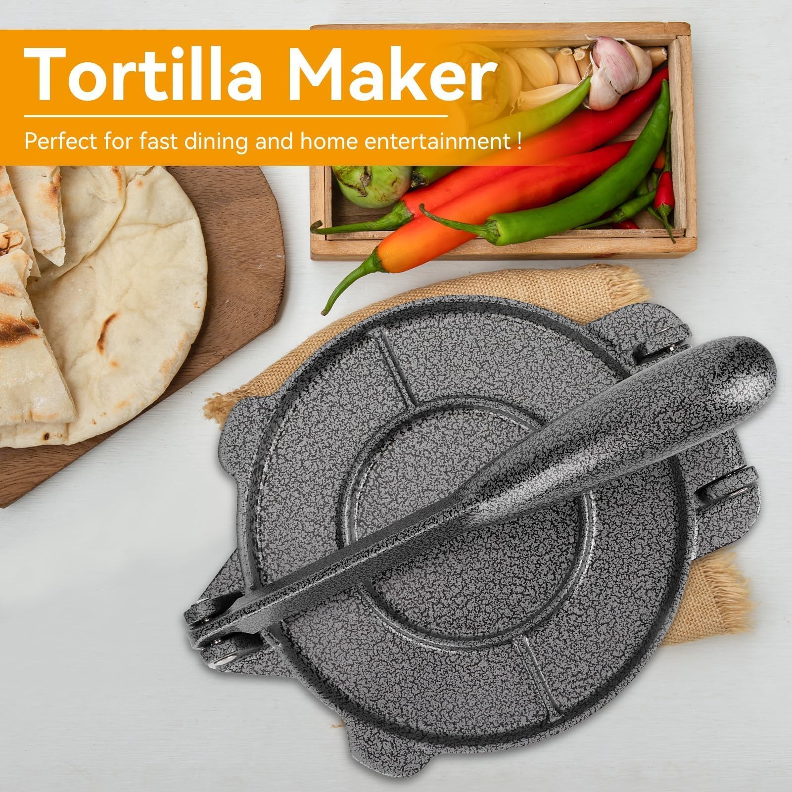 Tortilla Maker, 6.5in Non-stick Roti Press Warmer Geen deegroller nodig Traditionele zware meel Maïspers om Indiase stijl Chapati te maken voor het bakken in de keuken