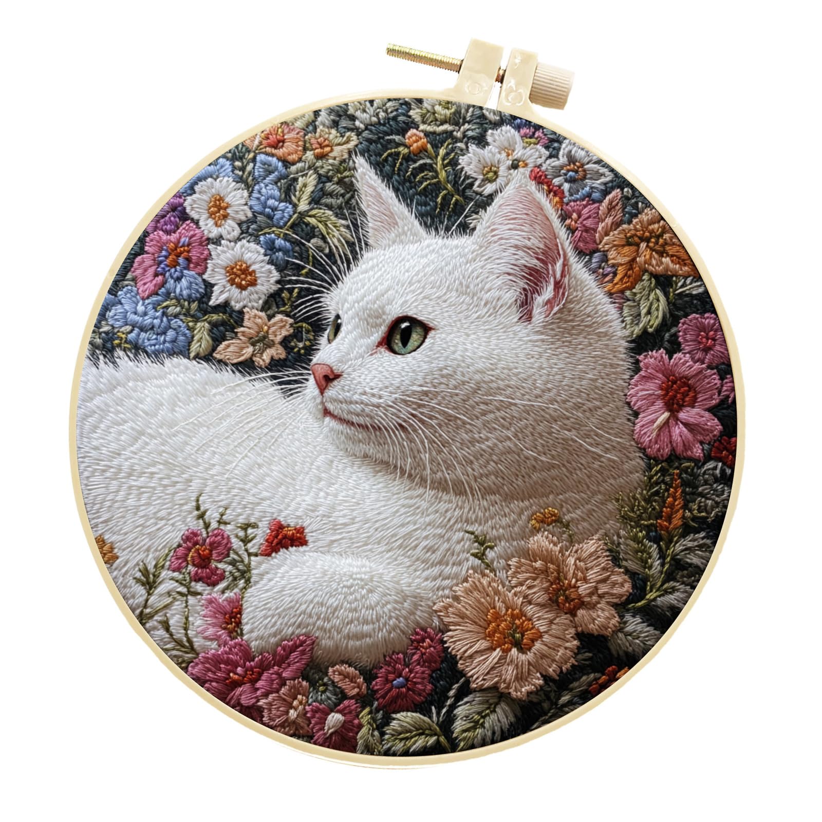 ljhnba Cats Embroidery Set with Detailed Instructions and Cotton Linen Materials for Creative Craft Home Decoration Embroidery
