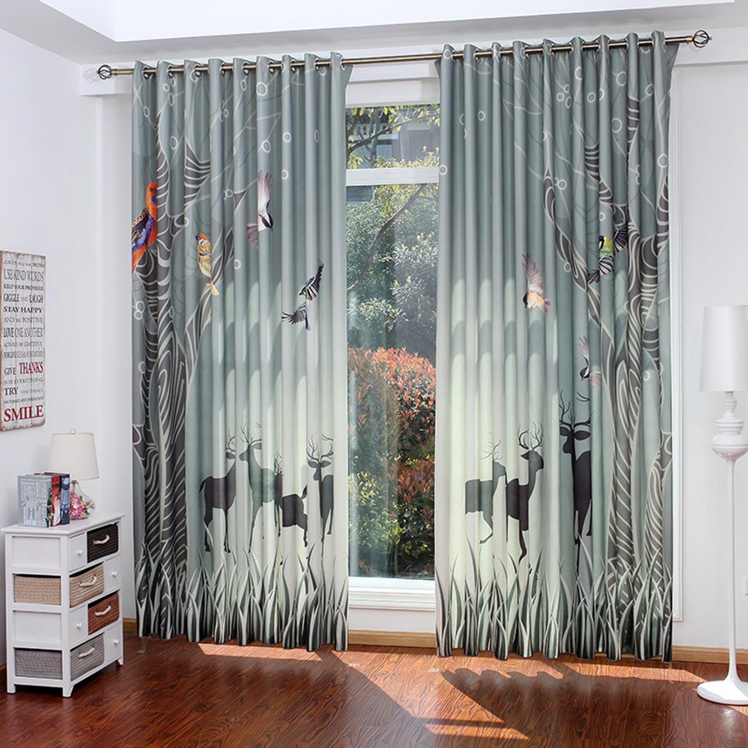 AINIJ Curtain cloth forest Run deer flowers environmental printing linen velvet curtains living room bedroom study children bedroom bathroom curtains cloth cartoon curtain linen, 2m