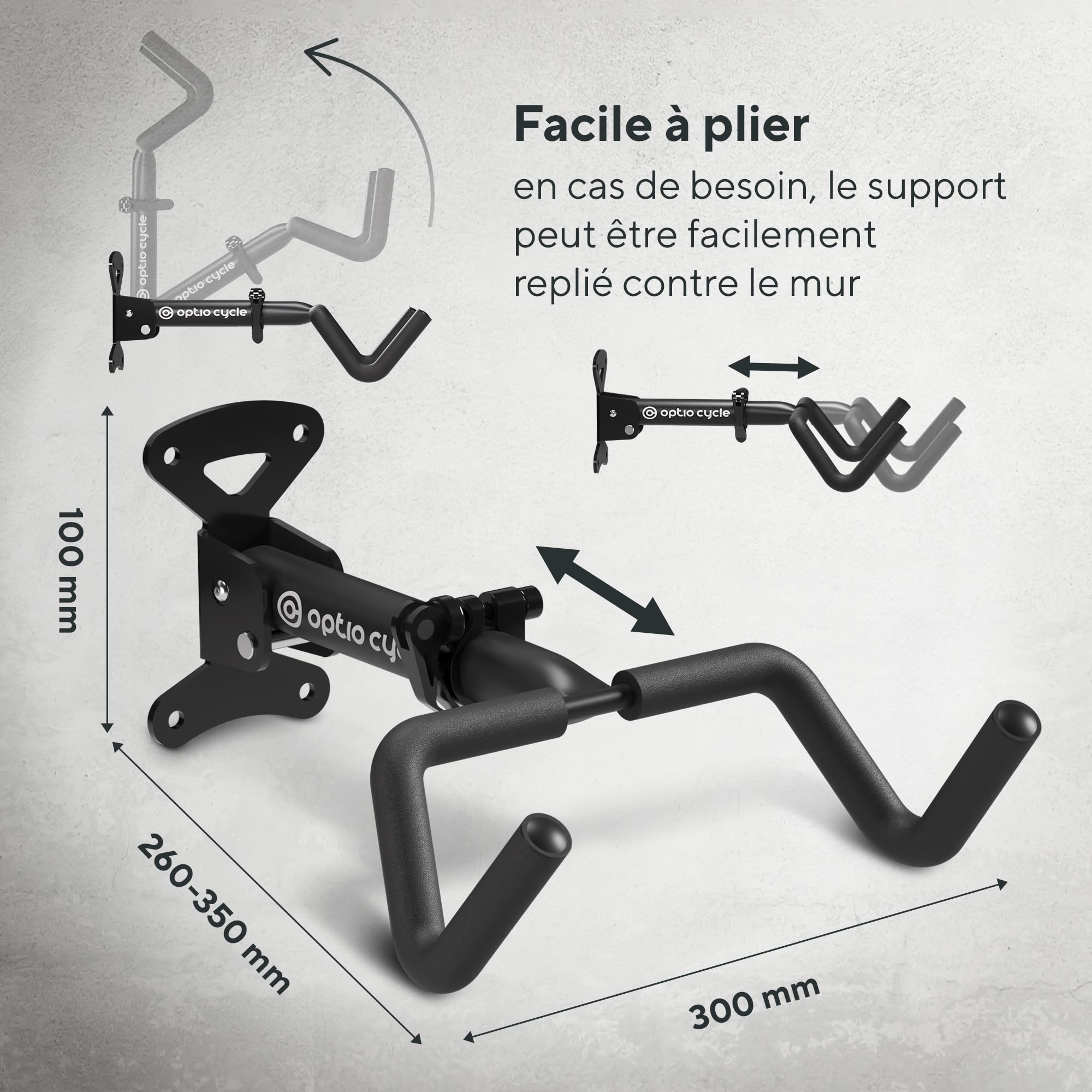 Support Velo Mural Horizontal Pliable – Porte Velo Mural pour E-Bike, VTT, Gravel et Route Jusqu’à 25 kg | Support Vélo Garage, Cave, Appartement avec Protection Cadre