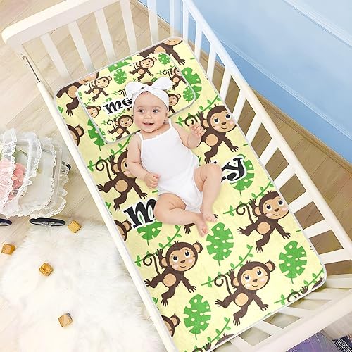 Miniatura 2 de Custom Monkey Leaves Crib Mattress Protector Pad for Boys Girls Baby Ice Silk Mat Bed Toddler Mattress Sheets Cooling Mattress Topper for Newborn