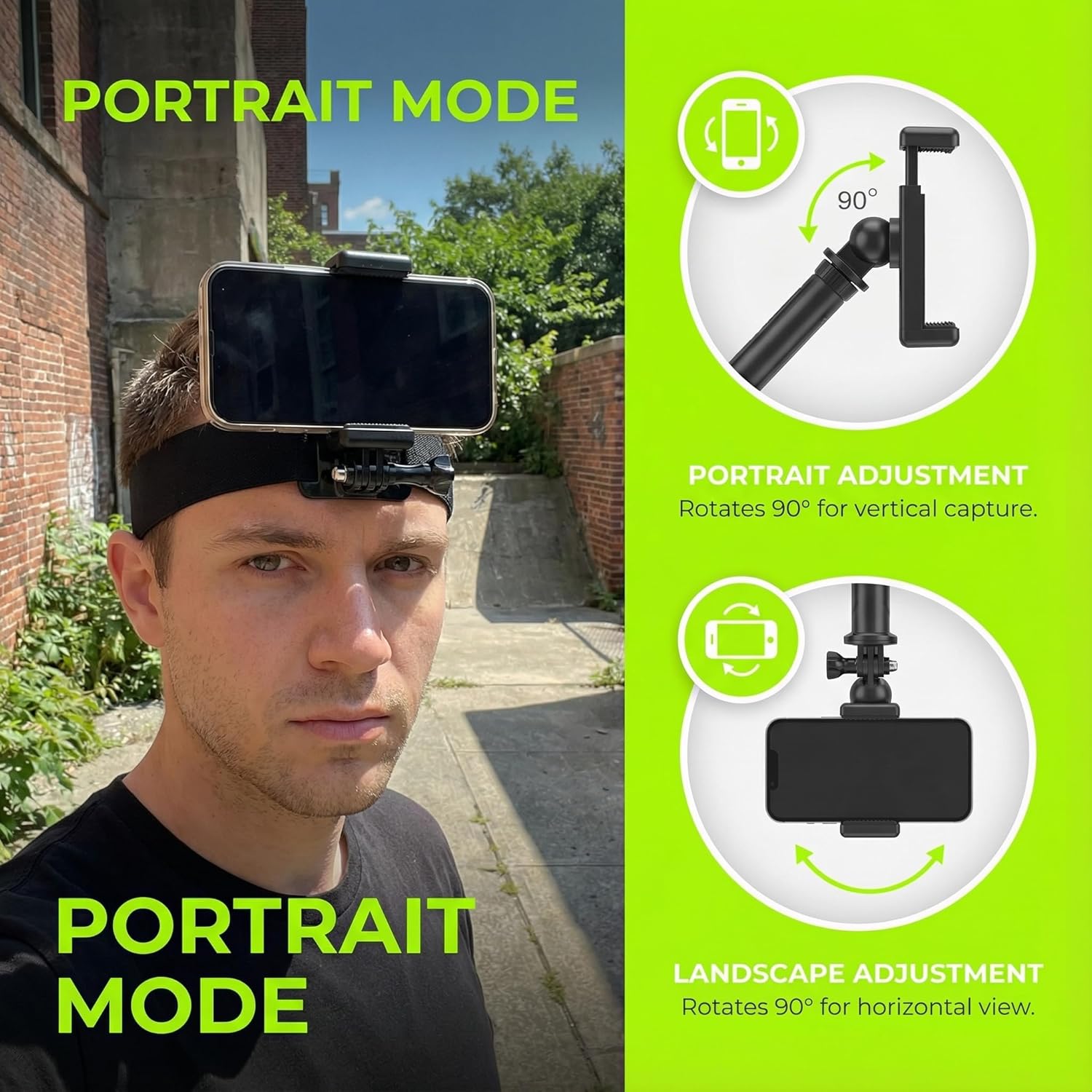 Adjustable Head-Mounted Camera Holder for Cell Phones - Head Mount Strap Bracket for First-Person View Video Shooting - Compatible with most mobile phones and cameras (4"-7")