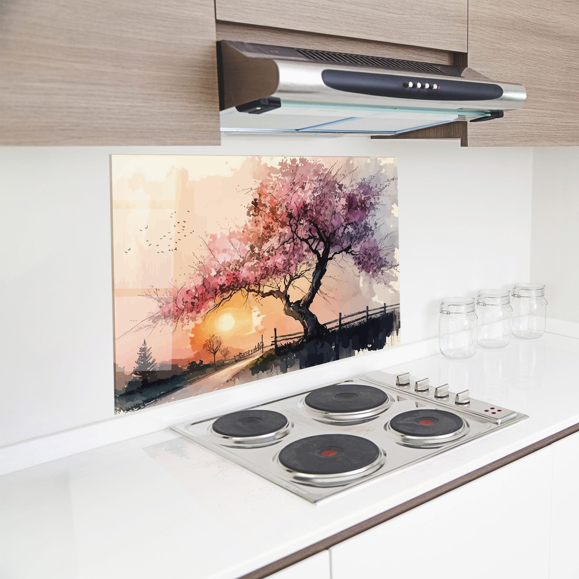 ARTHUB® Crédence de Cuisine en Verre 70x100 cm, Sunset Spring | Protection Contre Les éclaboussures, Revêtement Mural en Carreaux, Plaque en Verre, Verre trempé, Paysages, Printemps