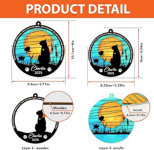 Miniatura 5 de Adorno conmemorativo de atrapasoles personalizado para gatos, nombre personalizado, regalo conmemorativo de gato, regalo para amantes de los gatos,