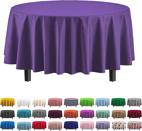 Exquisite Paquete de 4 manteles de plástico color morado, mantel redondo desechable de 84 pulgadas para fiestas, mantel redondo, manteles