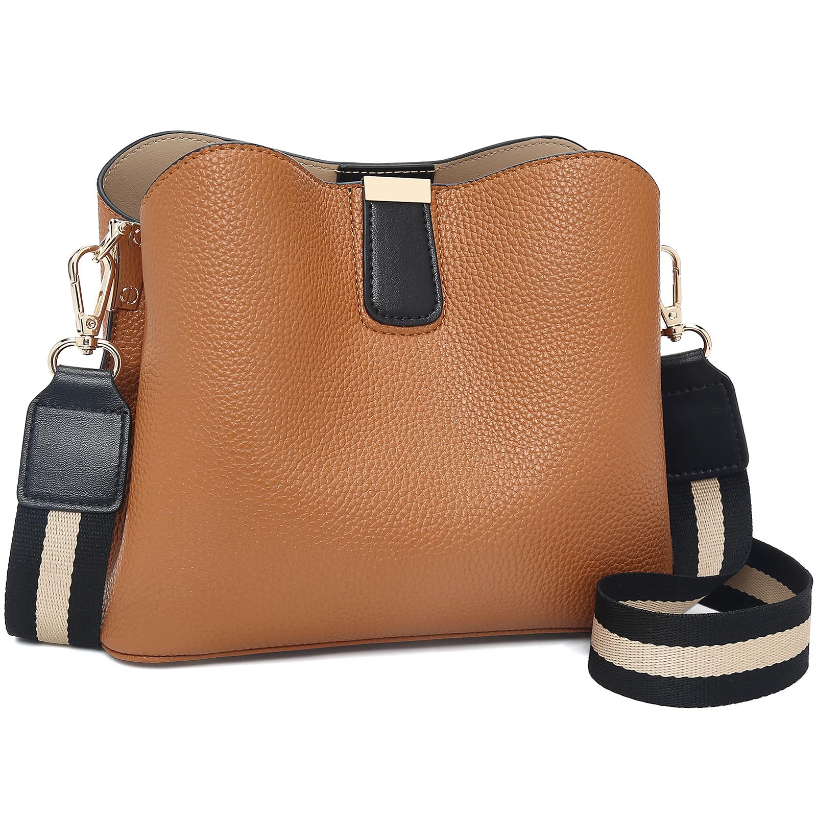 FOXLOVER Lichee Pattern Crossbody Bags for Women Vegan Leather Purses Trendy Shoulder Handbags with Wide Strap