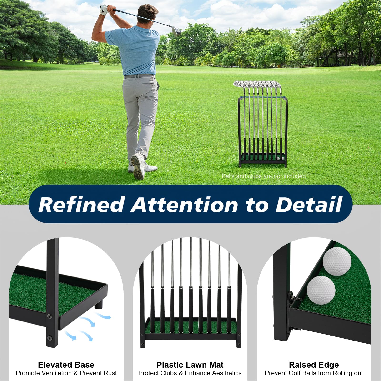 Support de putter de golf, support pour 9 clubs de golf, support de putter de golf, en métal robuste, pour club de golf, rangement de clubs de golf