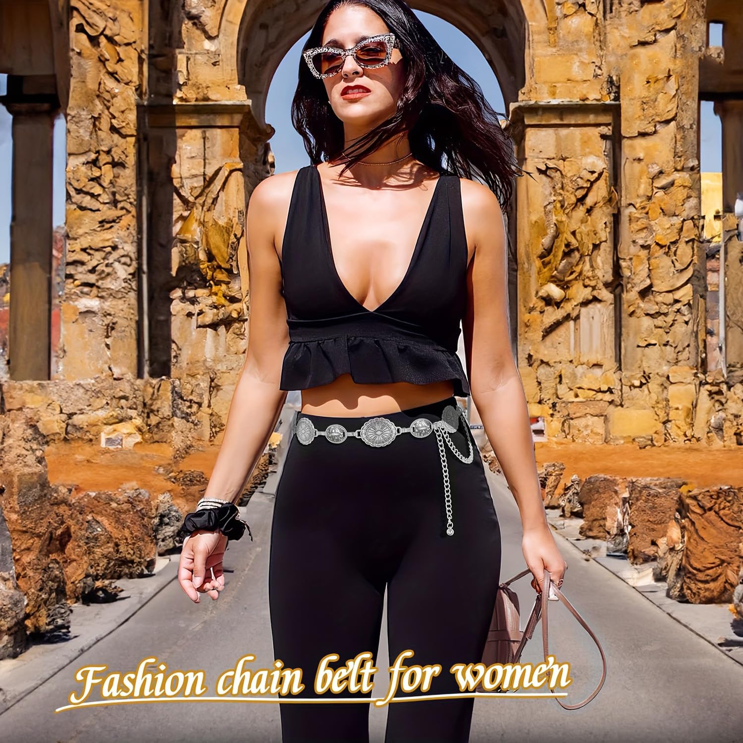 Shining Diva Fashion Belts for Women and Girls Stylish Kamarbandh Kamar Chain Waist Belt for Dresses Jeans Saree (16370wb)(Silver) - Image 4 thumbnail