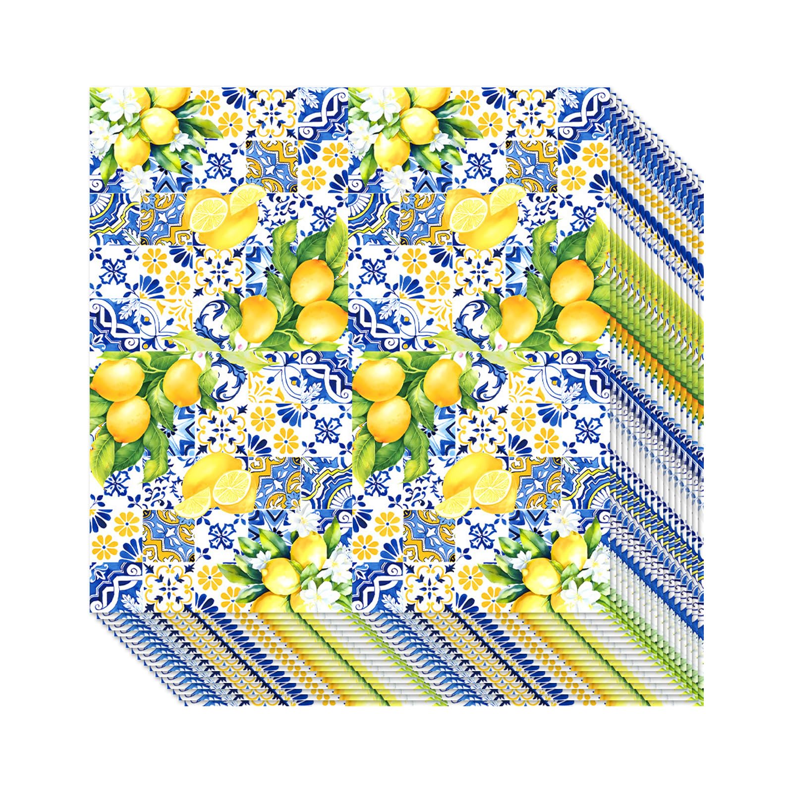 20 Pack Lemon Tile Paper Napkins, Blue & Yellow Lemon Napkins Lunchtime Disposable Paper Napkin for Party Decorations Supplies Decorative Tableware