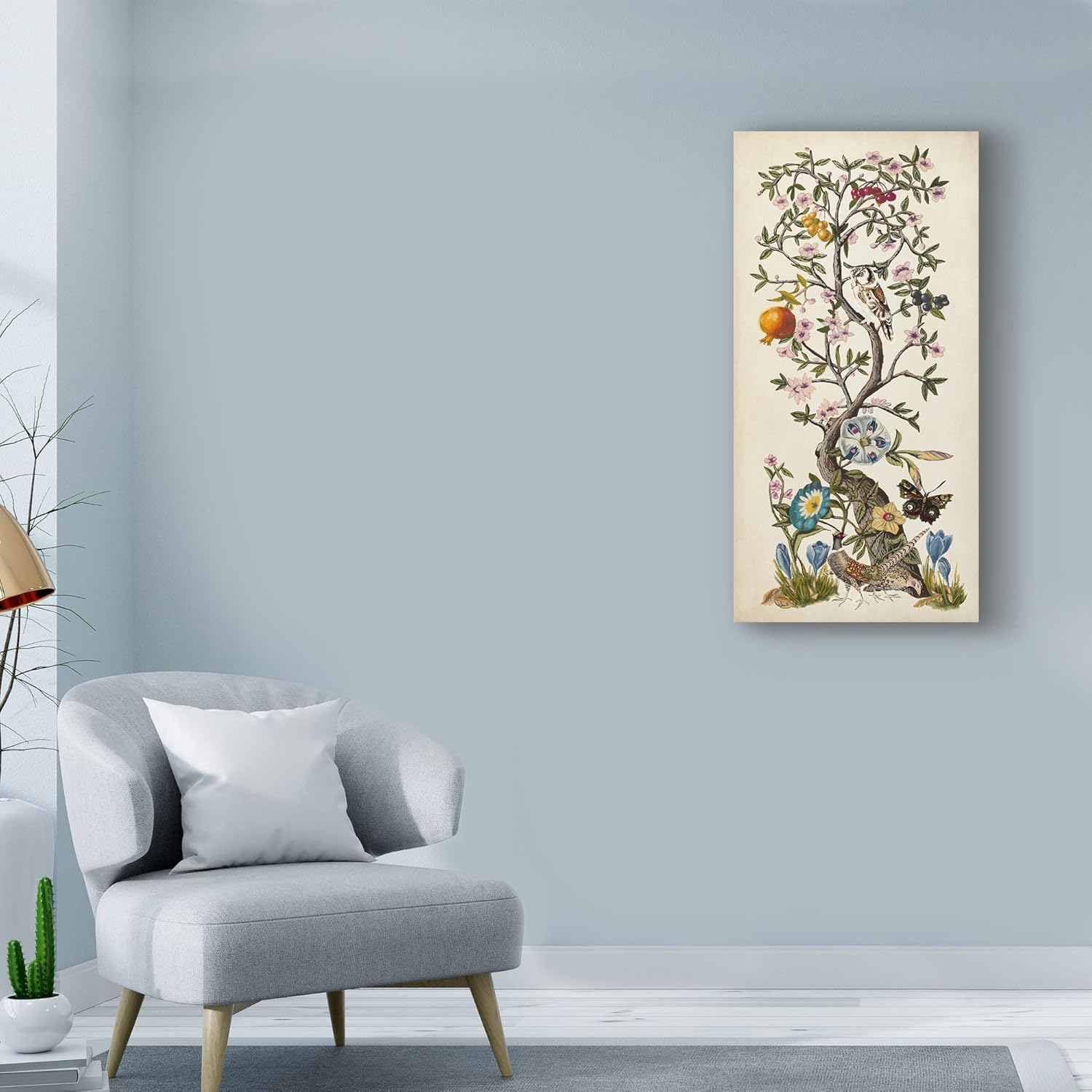 Chinoiserie Natura I Canvas Art with Owl and Pheasant, 32" x 16"