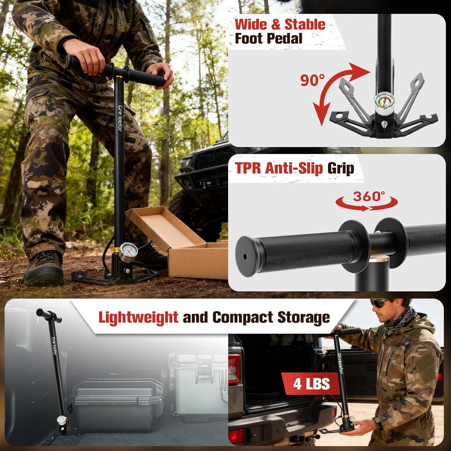 PCP Hand Pump 4500 PSI / 30MPa, Critical Parts Pre-Assembled with Oil-Moisture Filter PCP Air Pump for PCP Air Rifles, PCP Airguns, HPA Tanks, Paintball