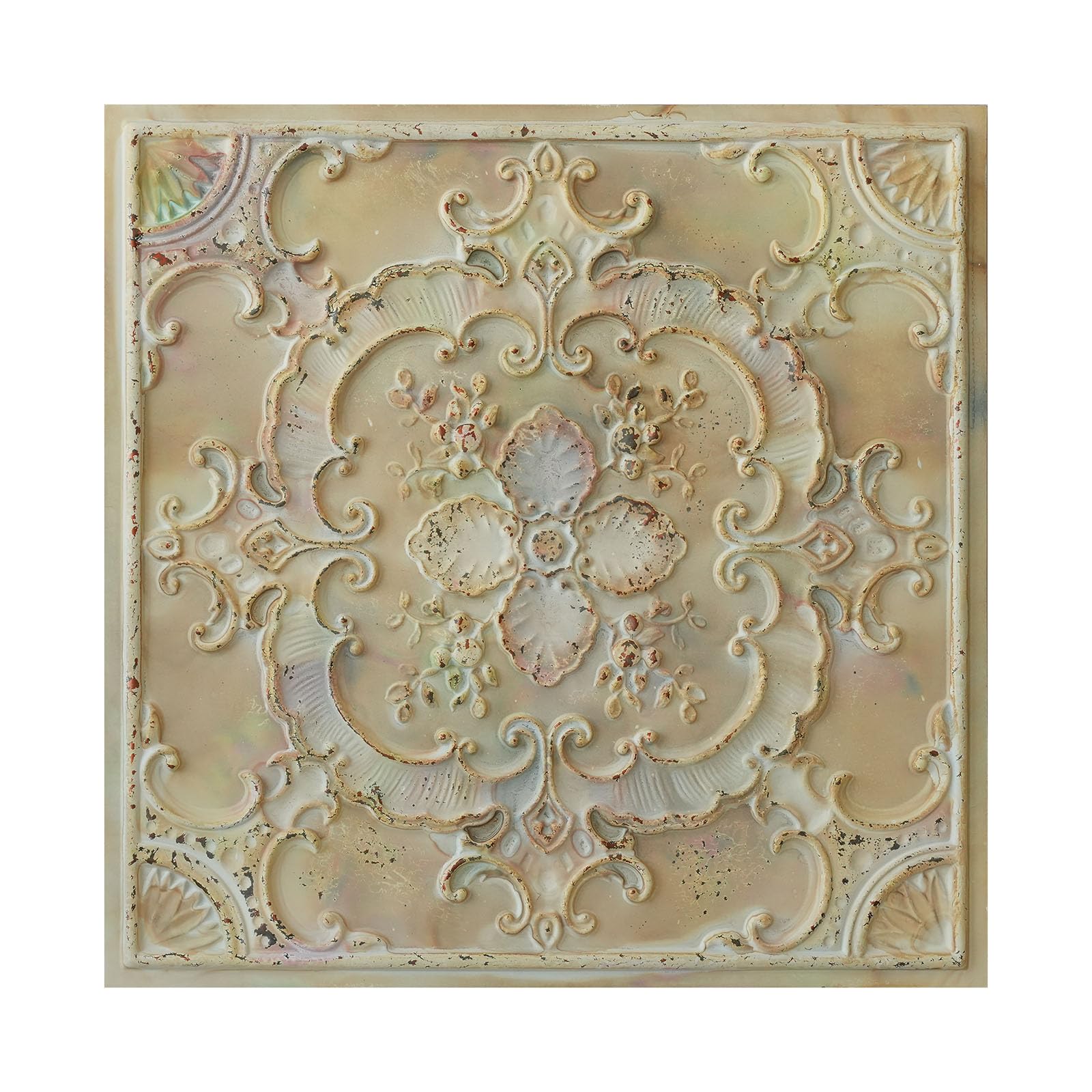 Paintsdecor Distress Crack Multicolor White Square Ceiling Tiles, Decorative Pvc Panels, For Office Building Pl19 10Tiles/Lot (Distress Crack Multicolor White)