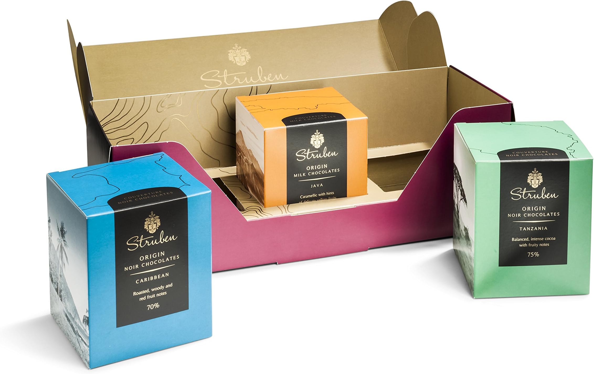 Struben Origin Collection Chocolate Box - Origins Chocolates Have Original and Complex Flavours - 3x16 Chocolate Moments - couverture Contains Less Sugar