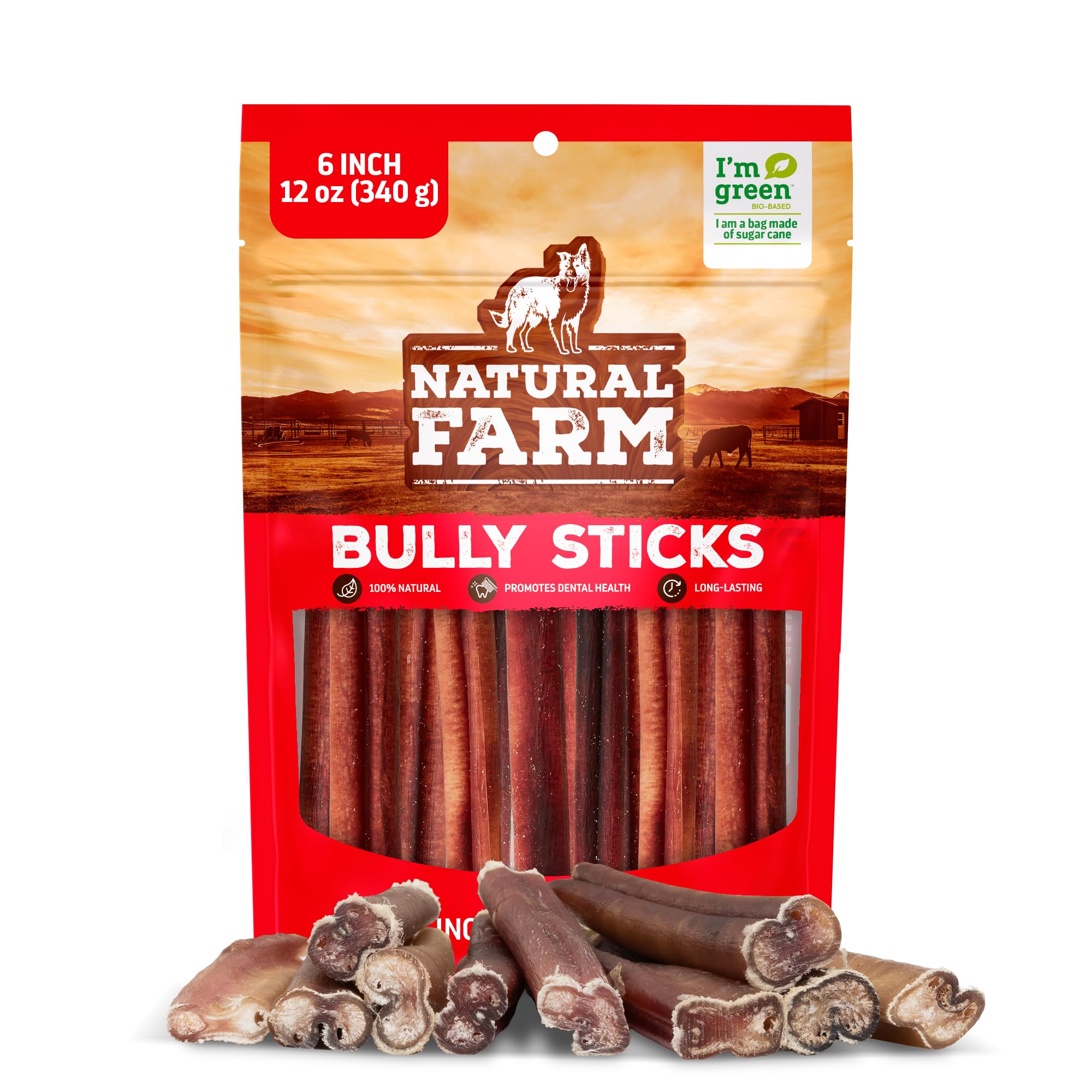 - Natural Farm Bully Sticks, Odor-Free, (6 Inch, 12 Ounces), Packaged by Weight, 100% Beef Pizzle Chews, Grass-Fed, Fully Digestible Treats to Keep Your Puppies, Small and Medium Dogs Busy