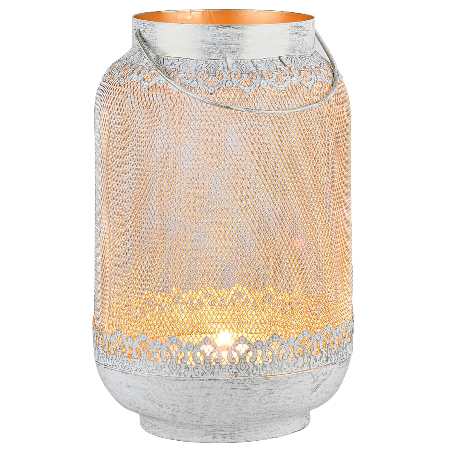 Große Boho Windlicht-Laterne Edna, handgefertigt aus Metall 32 cm