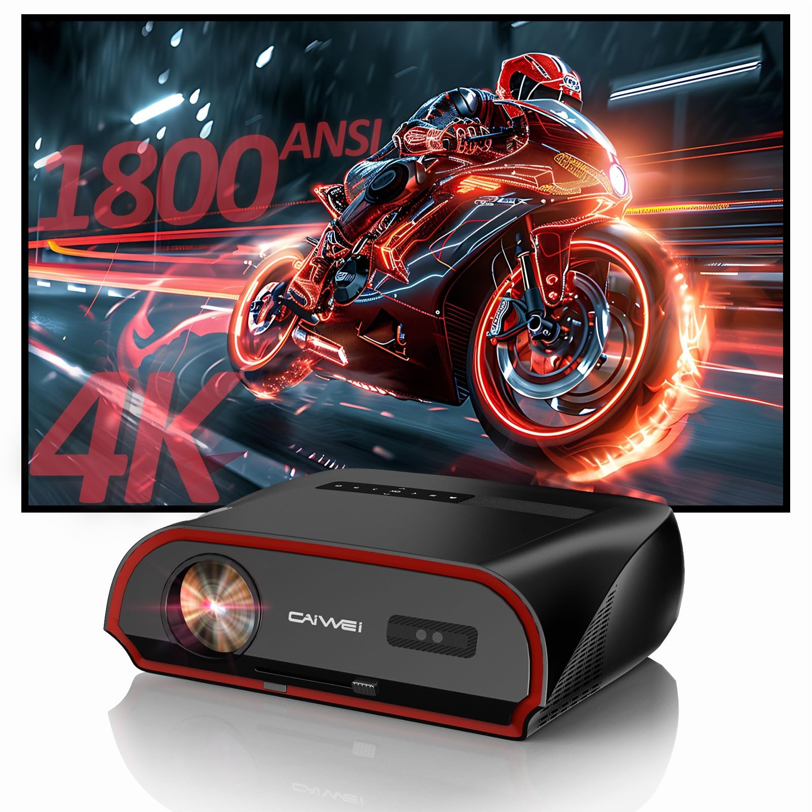 Ultra Bright 1800ANSI Lumens Smart Projector, NFC Casting Wireless, WiFi 6, 4K-Decoding HDR10+, Android TV, Two-Way Bluetooth, DSP Stereo, Daylight Home Theater/ Low Latency Gaming/ Backyard Movie