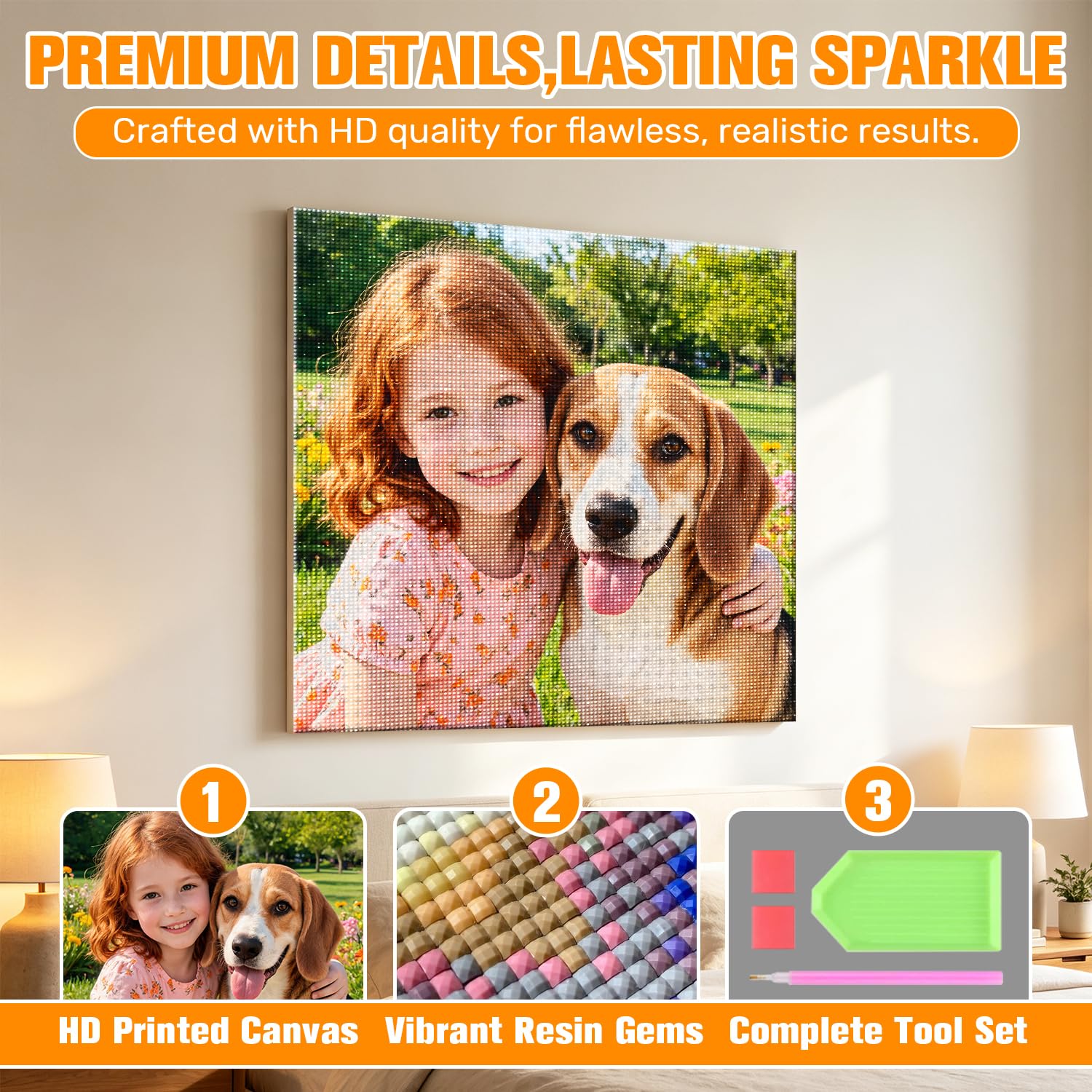 Diamond Painting Personnalisé Photo, Diamant Painting Personnaliser pour Adulted | Peinture Diamant Personnalisé Kit pour Adulted, 5D Full Drill Custom Broderie Diamant de Décoration Murale Cadeauxl