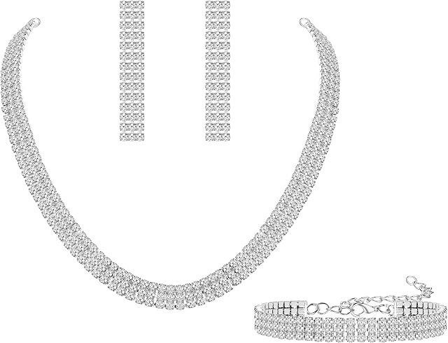MILACOLATO Bridal Jewellery Sets for Women Rhinestone Crystal Tennis Necklace Bracelet Earrings Tassel Dangle Silver Rose Gold CZ Bridesmaid Jewellery for Wedding Engagement Party Prom