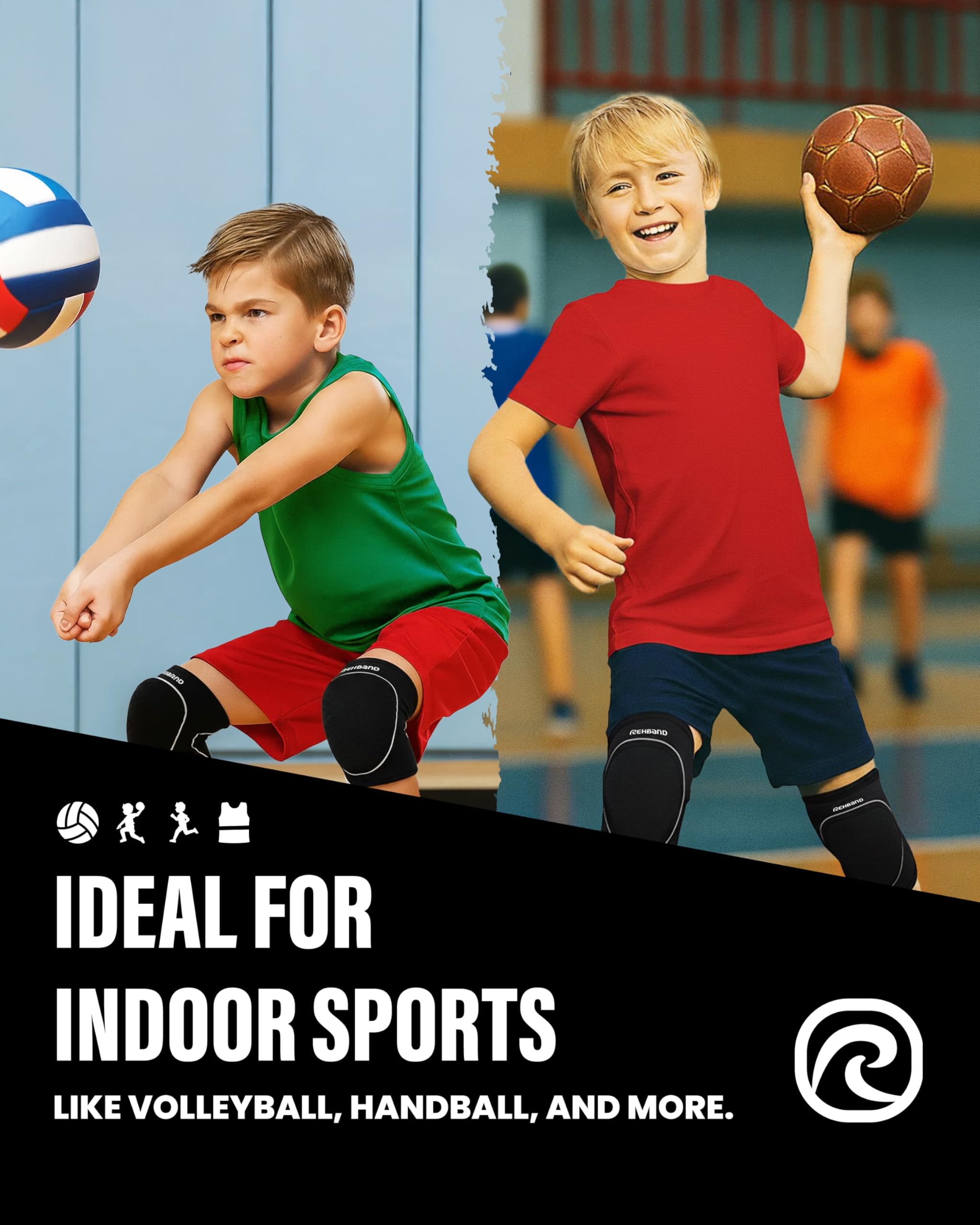 Rehband Ginocchiere per bambini (S, M, L) - 1 paio di ginocchiere per pallavolo e pallamano - Confortevole e ad alta protezione