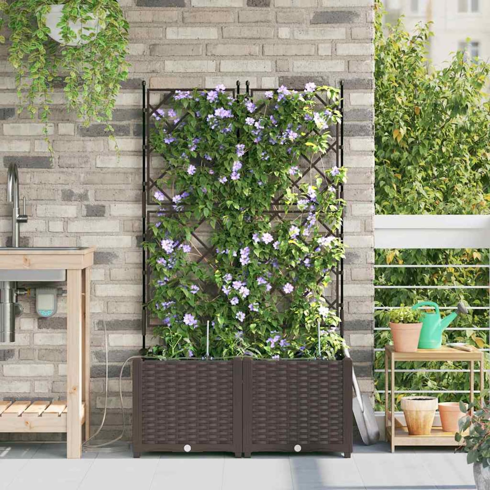 Gecheer Vaso da Giardino con Sistema di irrigazione Automatica, 80 x 40 x 142 cm, plastica, Vaso per Esterno con Auto-irrigazione for Giardino e terrazza