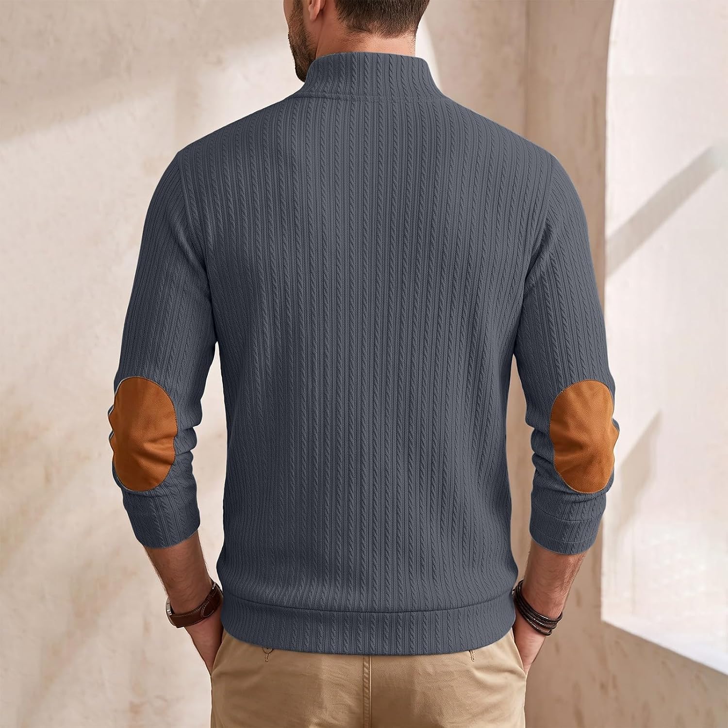 Men Cable Knit Henley Sweater Long Sleeve Button Front Pullover Top