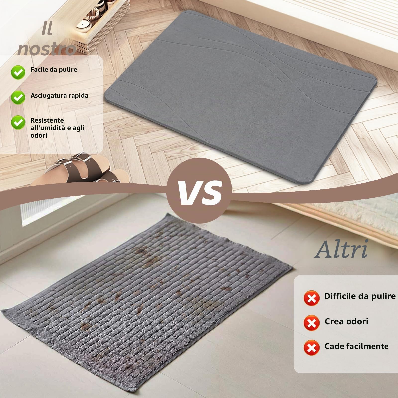 Daletu Tappetino da bagno in pietra, ad asciugatura rapida, grande, antiscivolo, super assorbente, tappetino da bagno per pavimento del cucina, piatti, piante o animali domestici