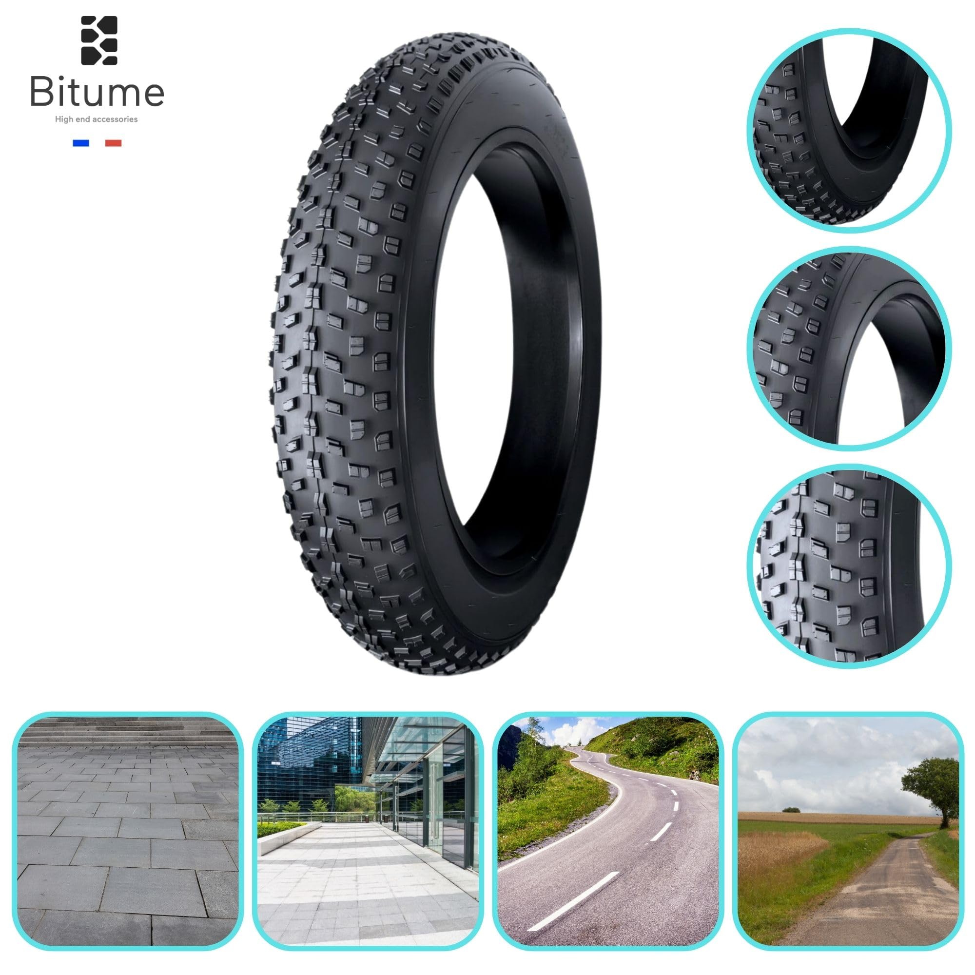 BITUME 2x Pneu 20x4 pour Fatbike Vélo VTT Tout Terrain Résistant aux Crevaisons + 2x Chambres à Air Incluses