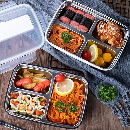 Miniatura 6 de Niiyen Lonchera portátil de acero inoxidable 304 Bento Box Lunch Containers Caja de almacenamiento de alimentos con 4 compartimentos vajilla para