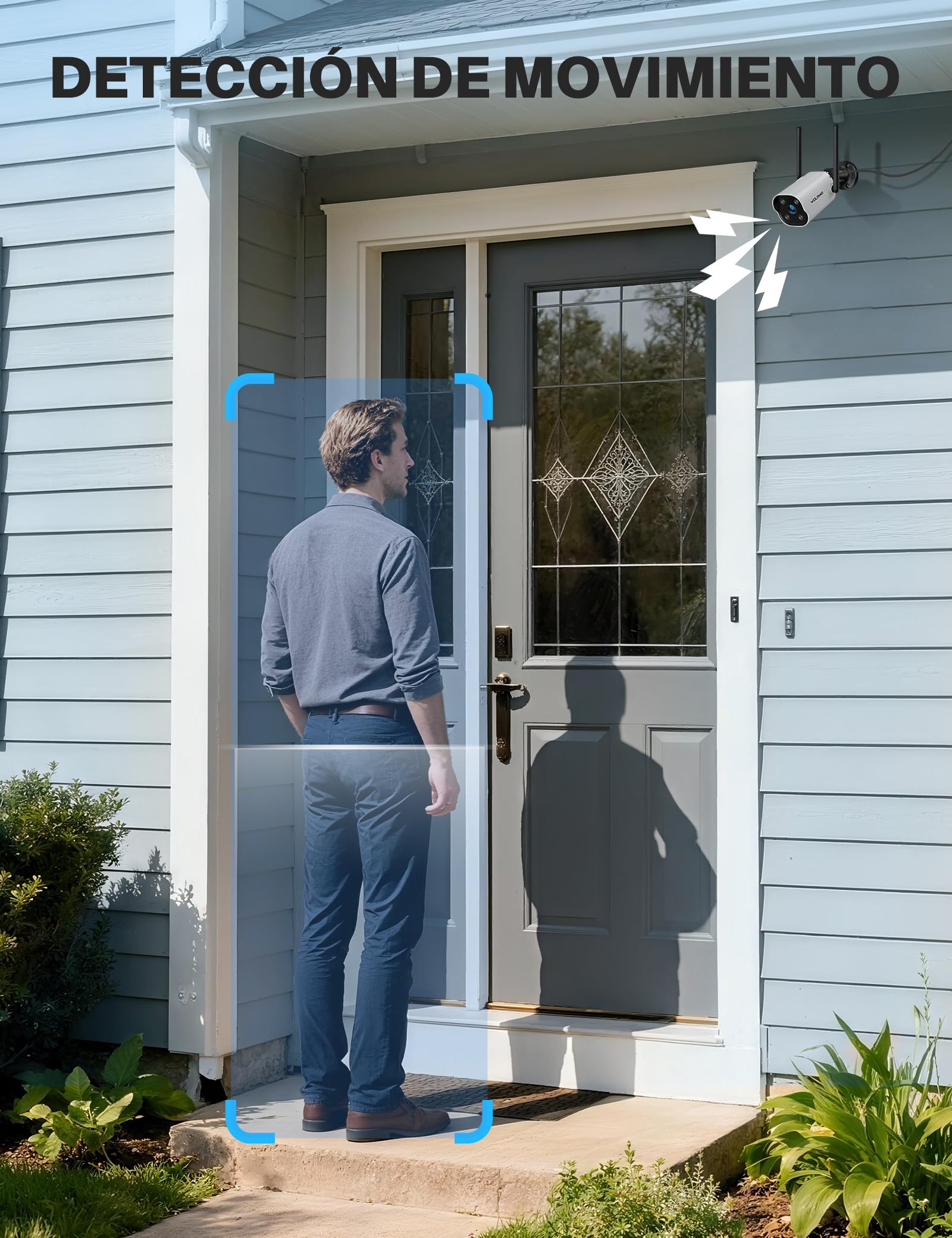 WOLFANG Camara Vigilancia WiFi Exterior, 2K Seguridad Camaras Vigilancia Domicilio WiFi 2,4G con Visión Nocturna Color, Detección de Movimiento, Sirena, Audio Bidireccional, IP65, 2 Pack