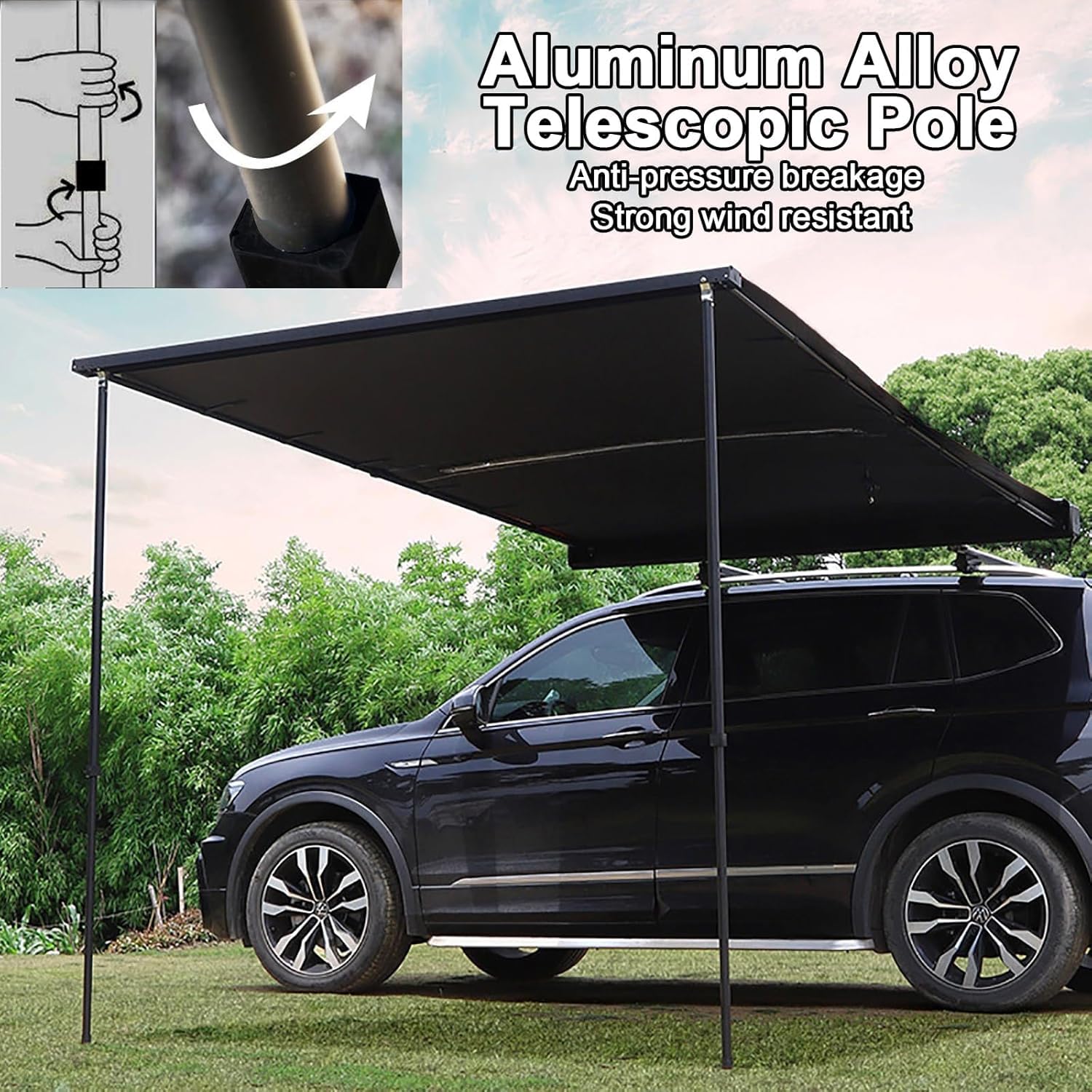 カーサイドオーニング SUV カーサイドタープ LEDテープ付き ブラック カーサイドオーニング SUV カーサイドタープ LEDテープ付き ブラック