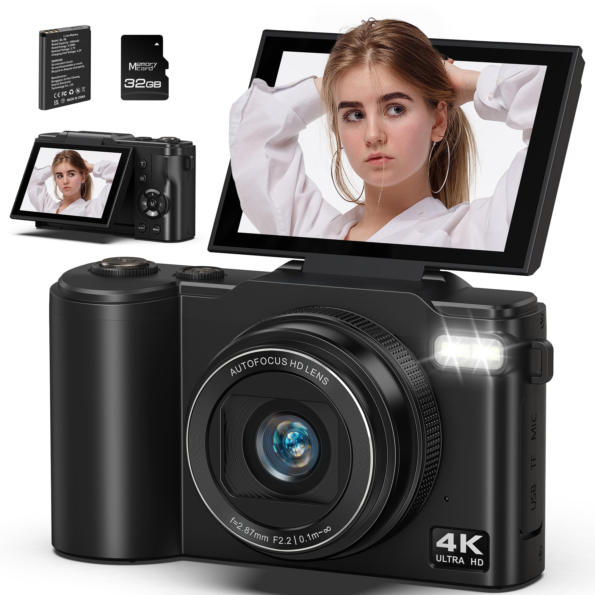 4K Digitalkamera, 64MP Kamera fotokamera mit 3