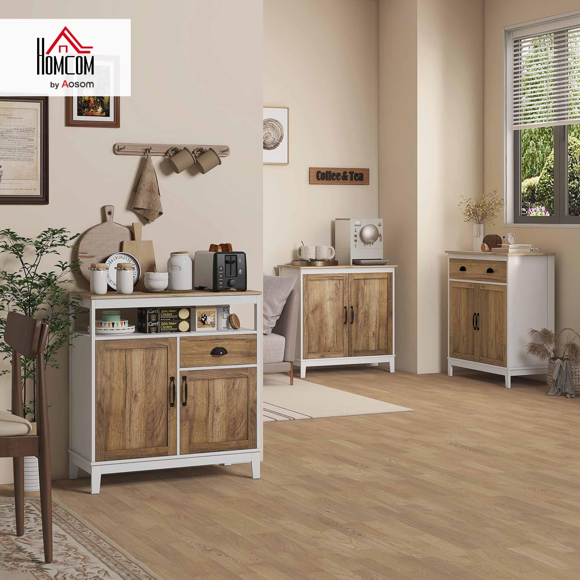 HOMCOM Aparador de Salón 2 Puertas Cajón 76,6x35x81,5 cm Blanco y Marrón | Armario Almacenaje de Madera, Estante Ajustable, para Comedor Cocina Dormitorio