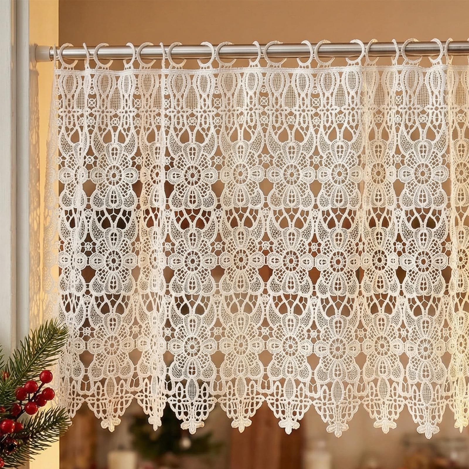 Molaxhome White Lace Window Valances 59inch,Rod Pocket Curtain Sheer Valance, for Home Kitchen Decor Window Treatments 688 132Wx46L cm