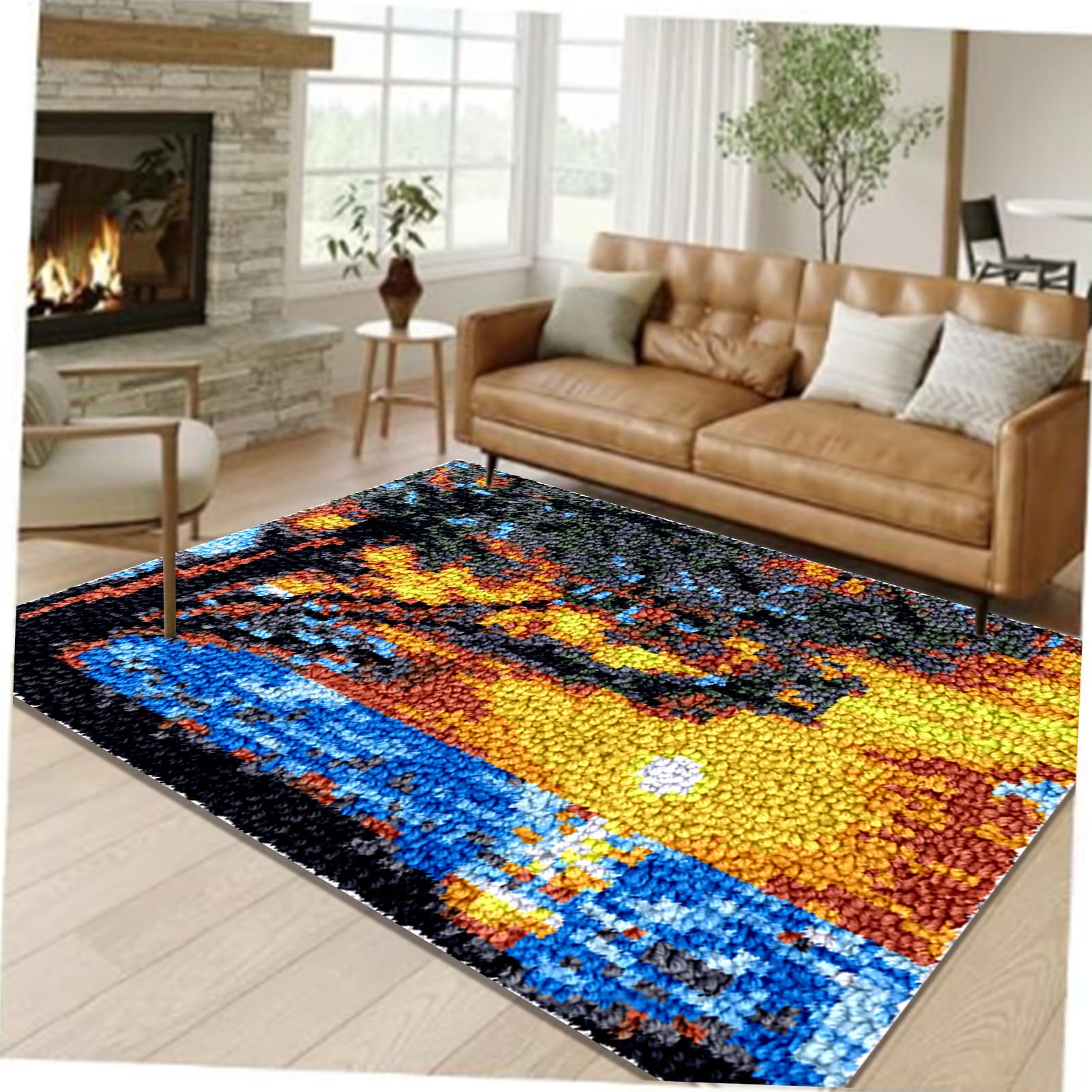 61 x 87 cm Zestaw dywaników szydełkowych z wiązanym ściegiem zatrzask poduszka DIY szydełkowa mata do szydełkowania dla dorosłych, wstępnie wydrukowany wzór kolorowy zestaw do robienia dywanów z