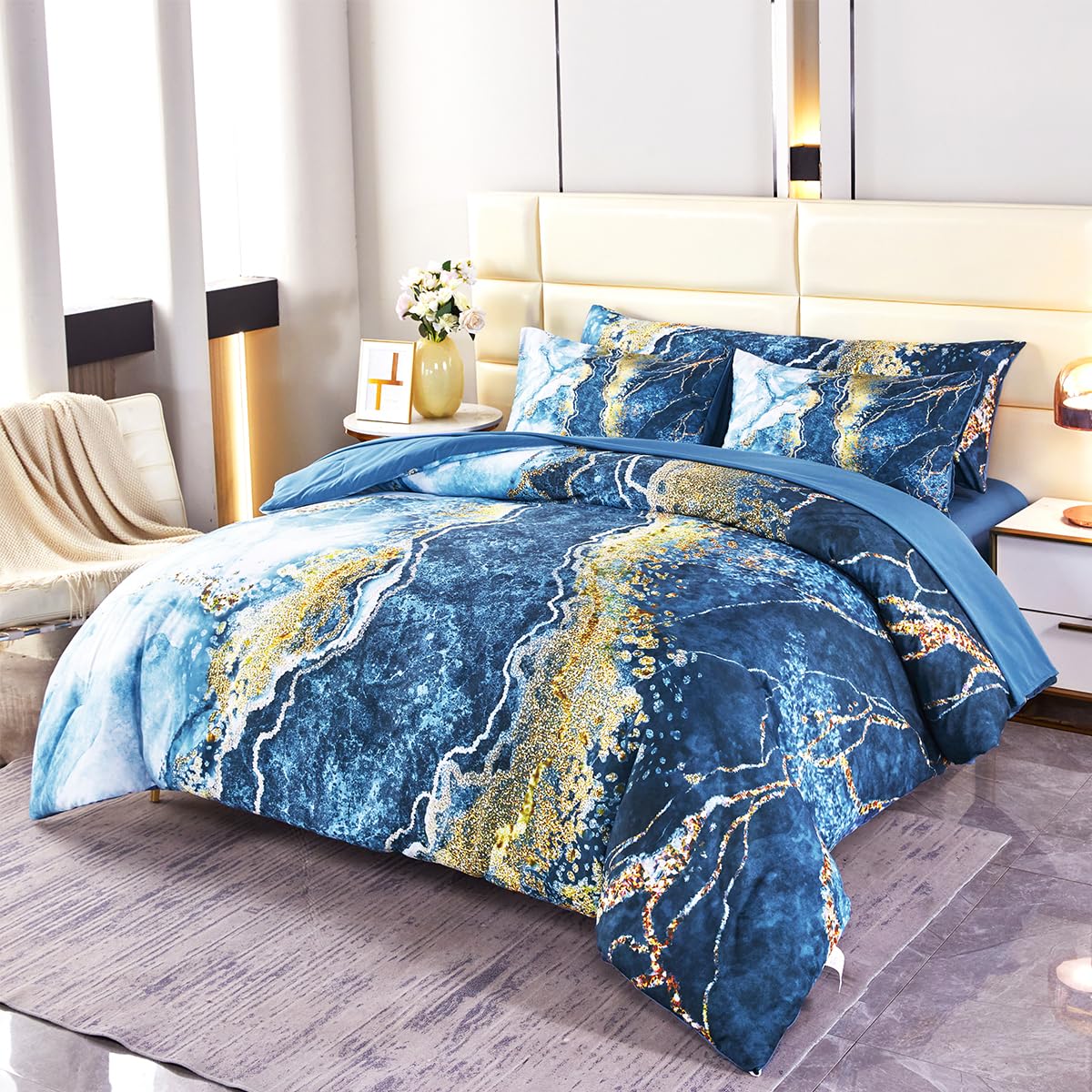 Parure de lit de luxe en marbre doux Capri et draps dorés