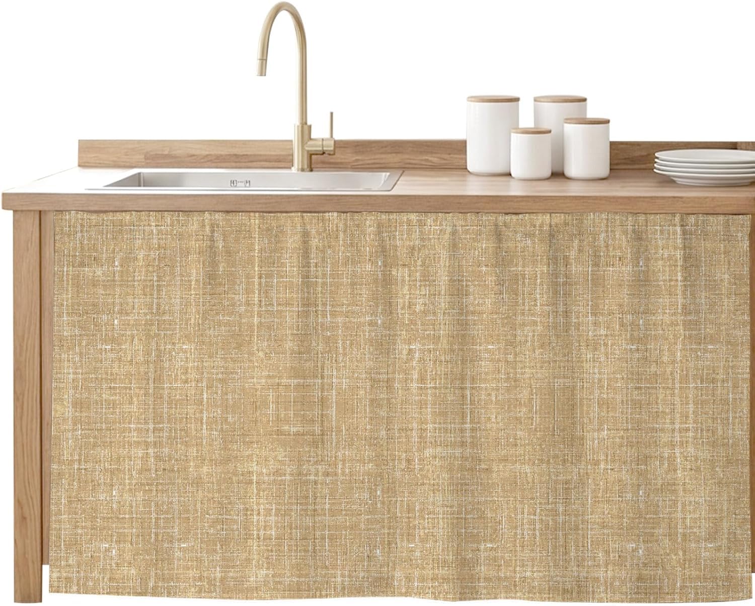 Tende per Mobili in Tinta Unita per Cucina, Bagno E Lavanderia - Tenda per Ripiani in Tessuto di Lino, Copertura per La Privacy sotto Il Lavello, Gonna Elegante E Khaki 32W x 55L (Pack of 1)