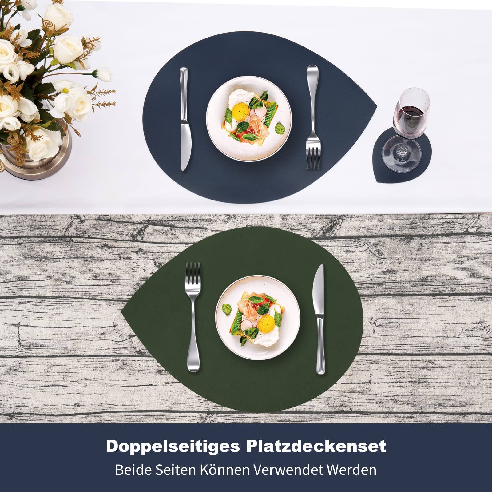 Set Tovagliette Americane Lavabili - 4 Tovagliette E 4 Sottobicchieri, Antiscivolo, Verde E Blu - Foto 10