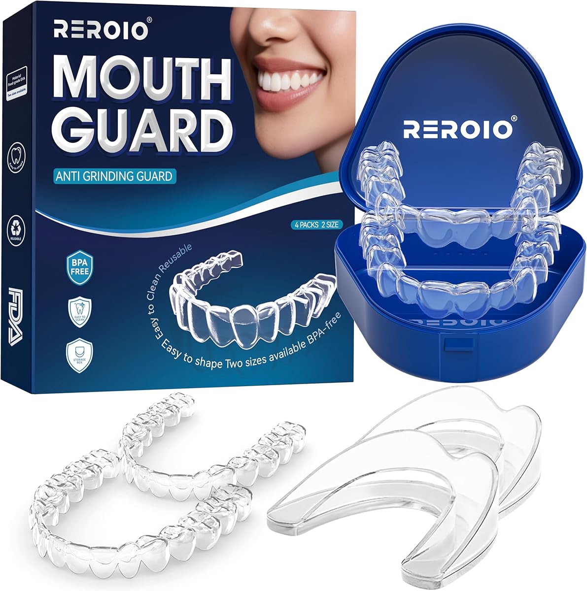 Anti Grinding Guard, Mouth Guard for Grinding Teeth at Night, Mouth Guard for Sleeping, Perfect fit Night Guards for Teeth Grinding, Reusable Mouthguard for Adults