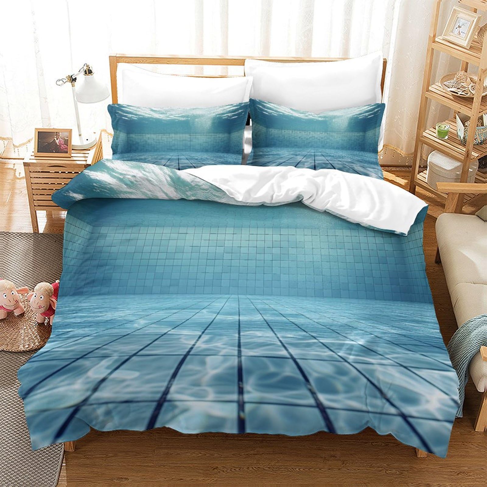 P1s9u7w5y Water Ripple-9 Coastal View 3D Printed Duvet Cover Set 3Pcs Microfiber Ocean Bedding Set Bedroom Decor King（220X240cm）
