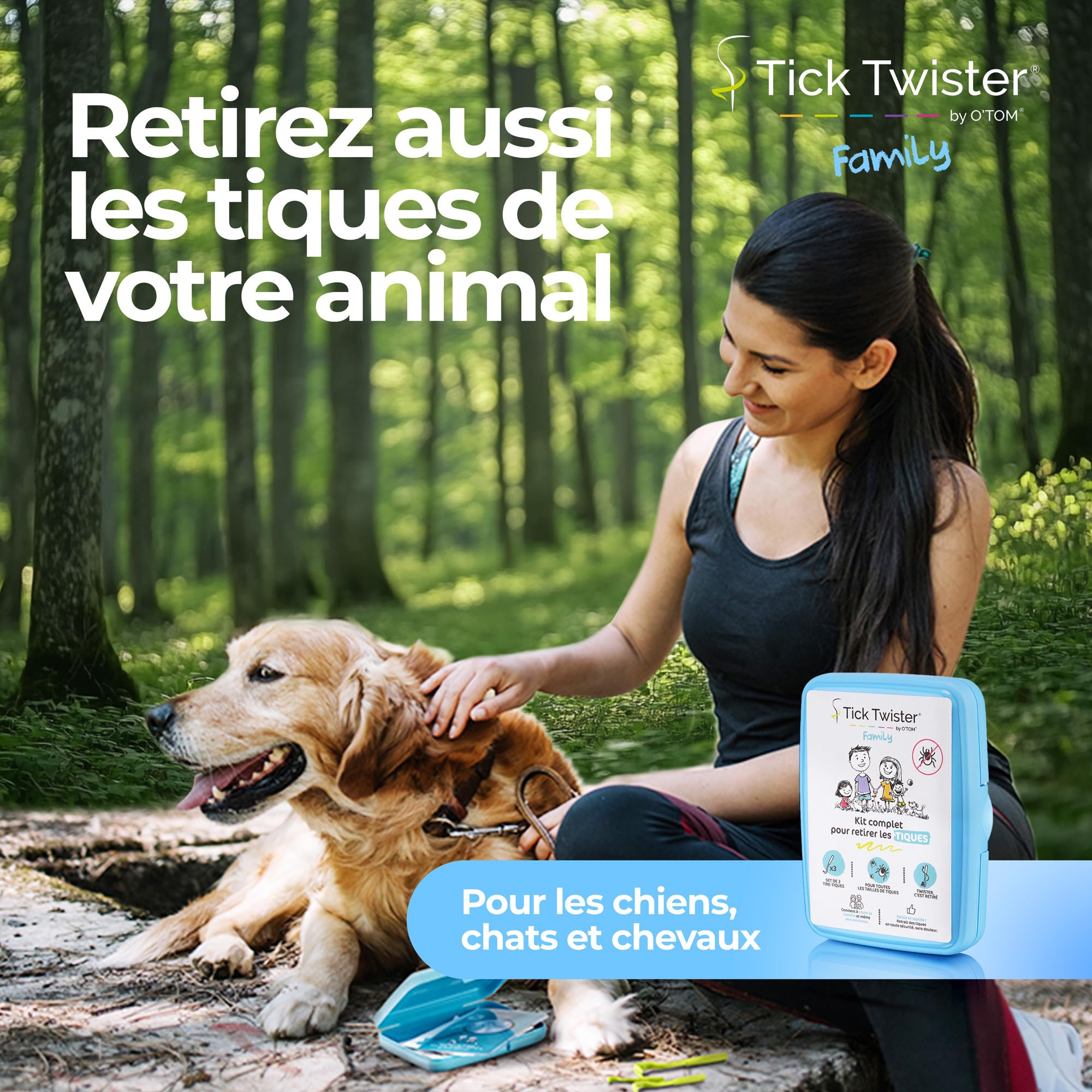 Tire Tique pour Chien, Chat et Humain – Kit Complet avec Pince à Tique (set de 3), Lingettes Désinfectantes, Pansements, Loupe et Boîte de Rangement pour Toute la Famille