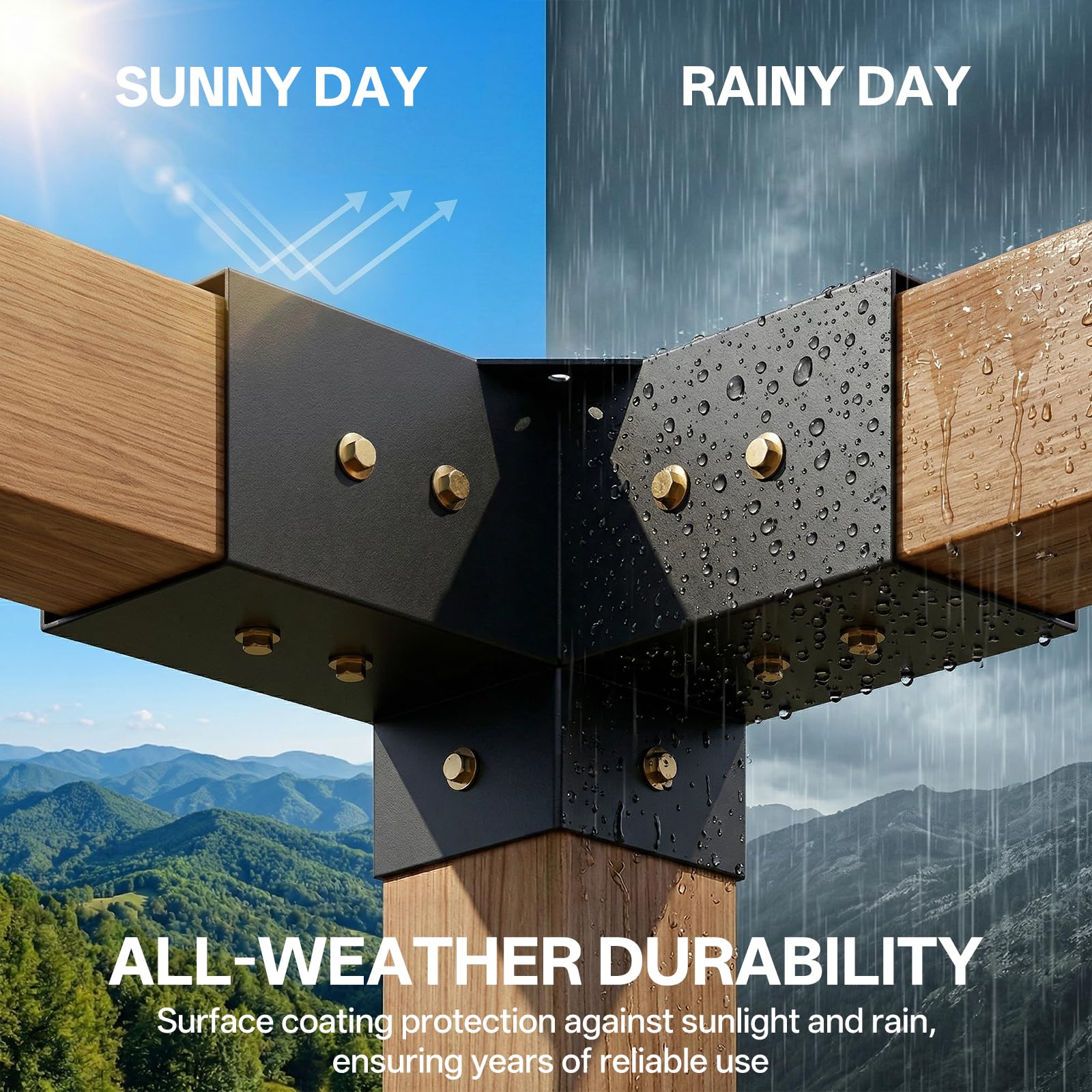 8 PCS Pergola Gazebo Brackets-Kits, 4x4'' (Actual: 3.5x3.5''), 4Pcs 3-Way and 4Pcs One-Way DIY Pergola Corner Bracket Wood Beams, Metal Bracket Suitable for Outdoor Pergolas,Gardens - 5
