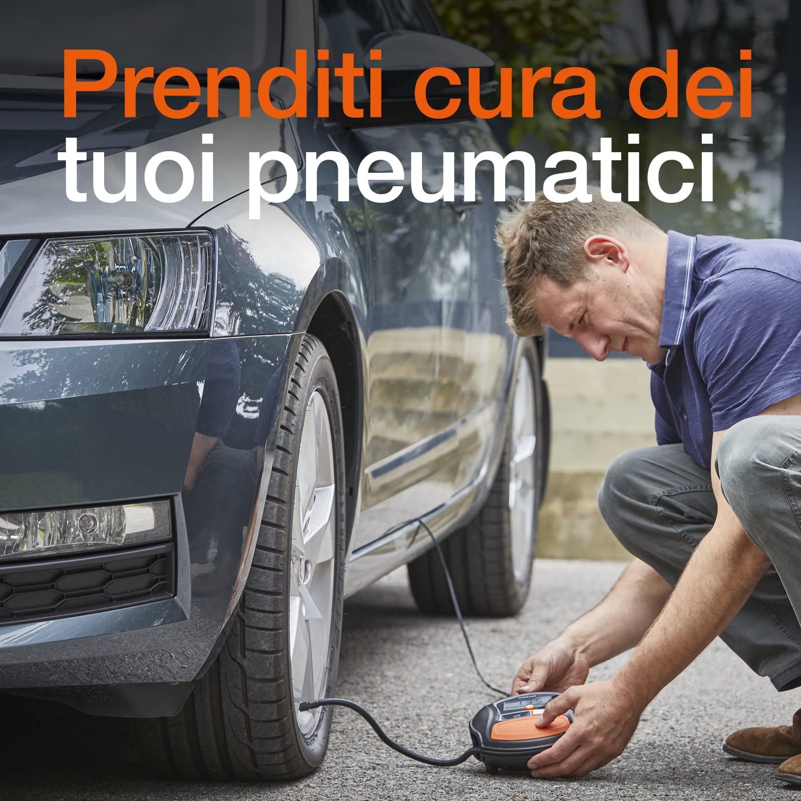 OSRAM TYREinflate RAPID, compressore d'aria digitale a 12 V, compressore portatile, autostop, luce LED, programmabile, pompa elettrica per pneumatici, collegamento 12V, gonfiaggio in 2 min