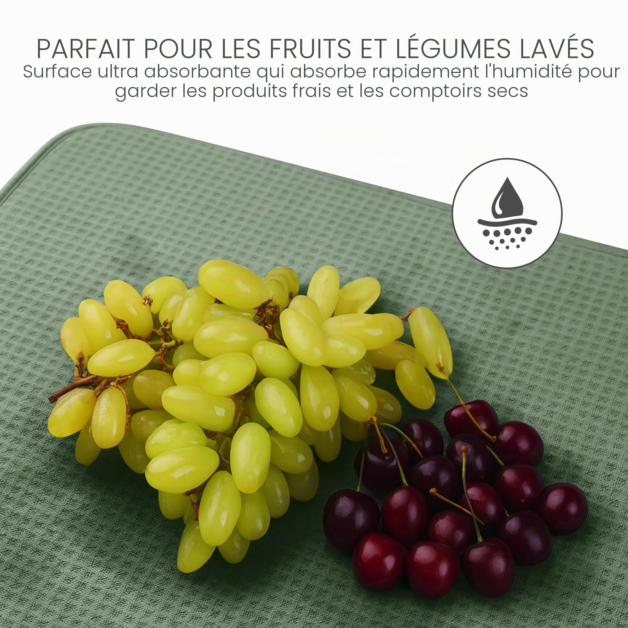 Bellemain Tapis de vaisselle XXL 61 x 43 cm (le plus grand tapis), en microfibre, super absorbant (vert)