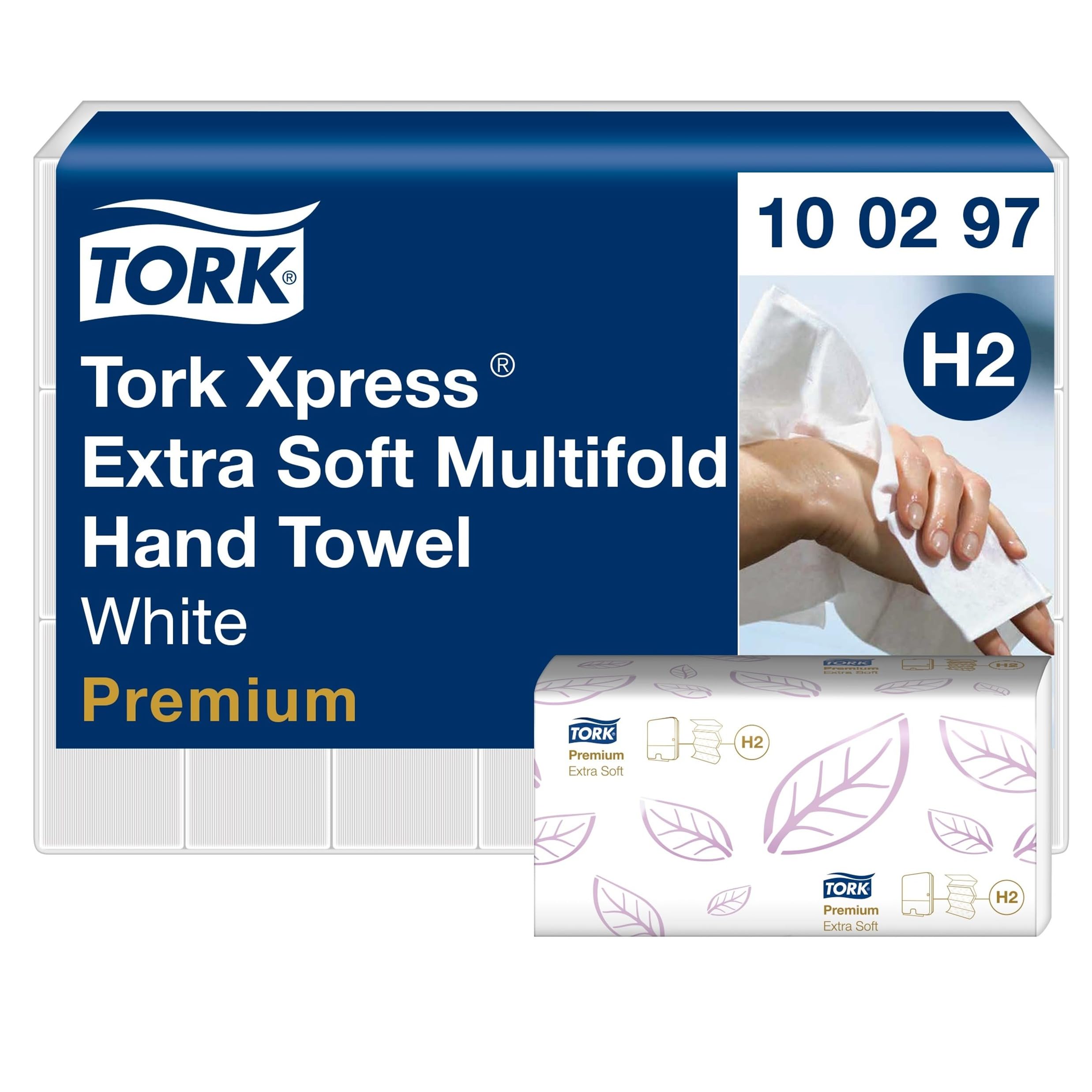 Tork 100297 Xpress Extra Soft Hand Paper Towels H2 / Soft Absorbent Multifold Hand Towels Premium / Mfold Compatible with Tork H2 System / 21 x 100 Sheets (34 x 21 cm)