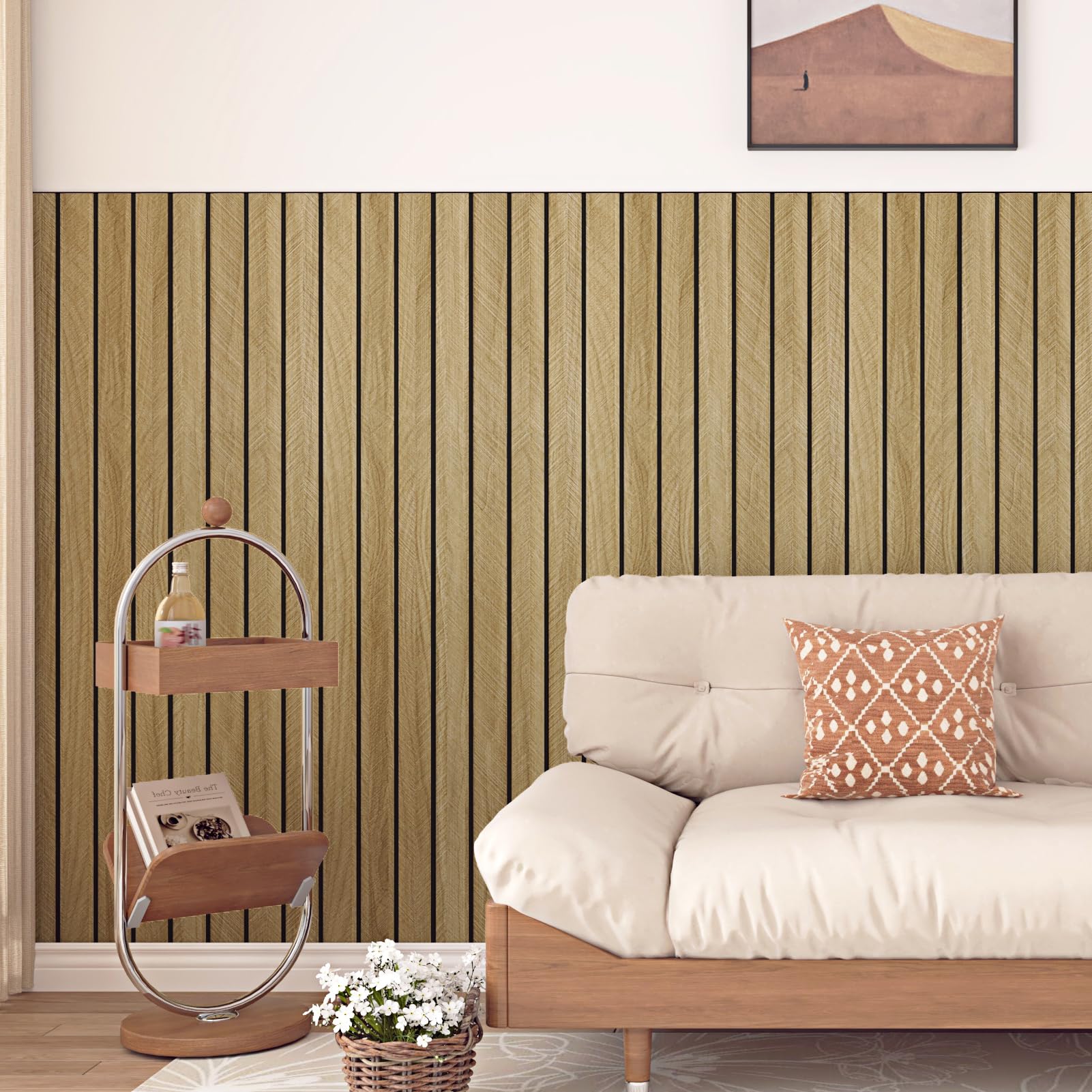 Paneles De Pared Autoadhesivos Marron Claro 3D Efecto Madera Para Sala De Estar Salon Dormitorio Paneles Decorativos Para Pared Paneles De Pared Espuma Acusticaen PVC Rollo 30cm x 300cm